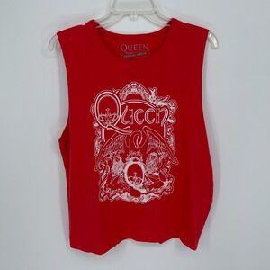Queen Official Merch Women's Red Crest Graphic Freddie Muscle Tank Top Size L